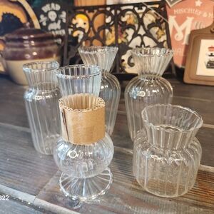 Handmade Glass Vases Set Of 5, Different Shapes, Scalloped Edging On Top